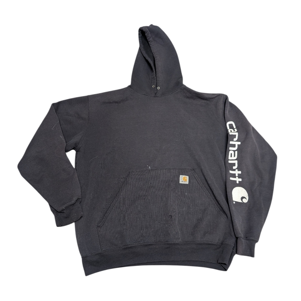 CARHARTT Men's Distressed Thrashed Grunge Black Hoodie Sweatshirt (Large)